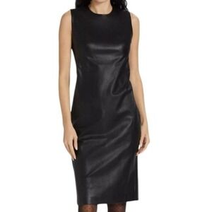 Spanx Luxe Black Faux Leather Dress Sleeveless Sheath S Bodycon Goth Party Biker